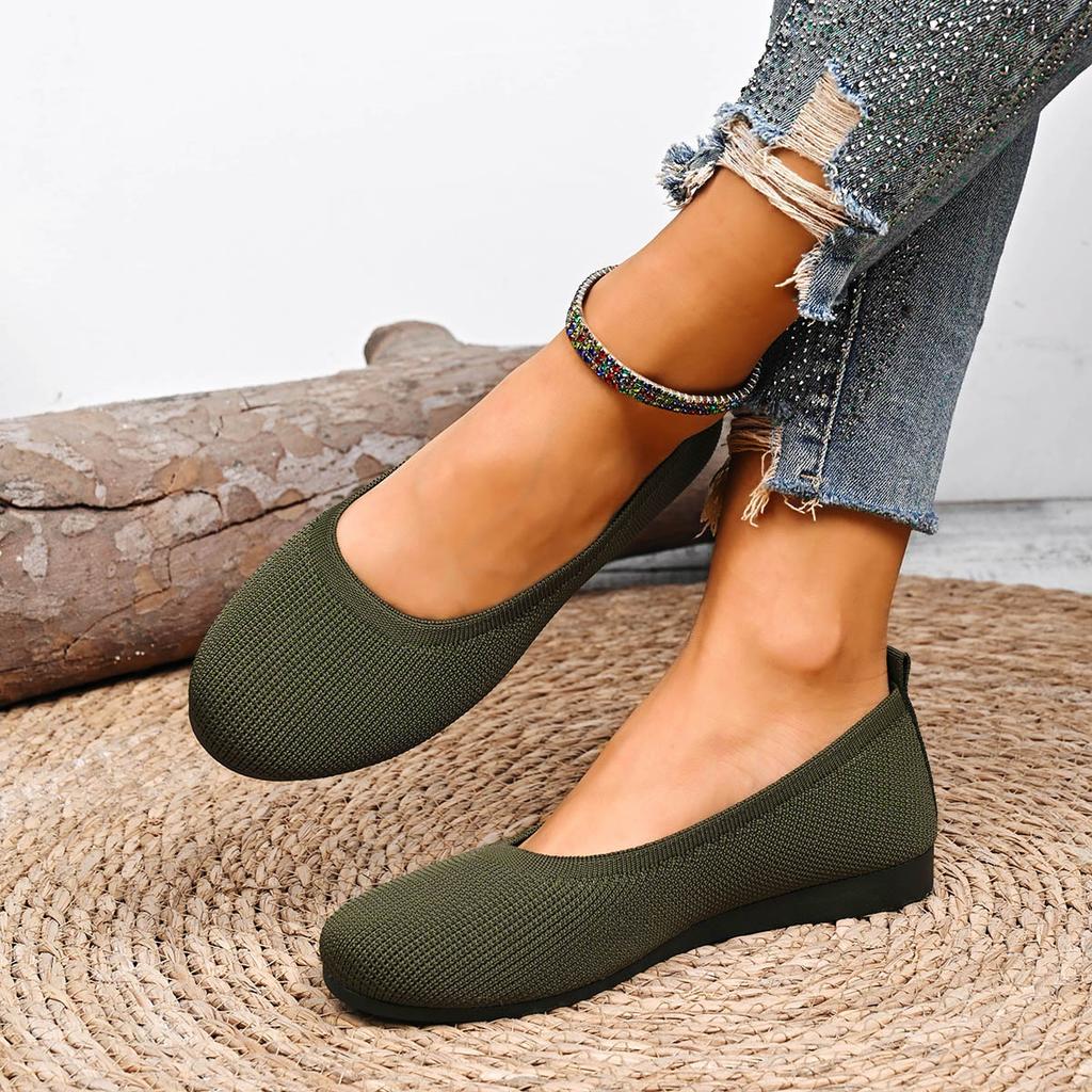 Fashion Round Toe Women Flats Comfortable Knit Ballet Flat Shoes Casual Slip On Shallow Shoes Office Boat Shoes Trend Plus Size Loafers