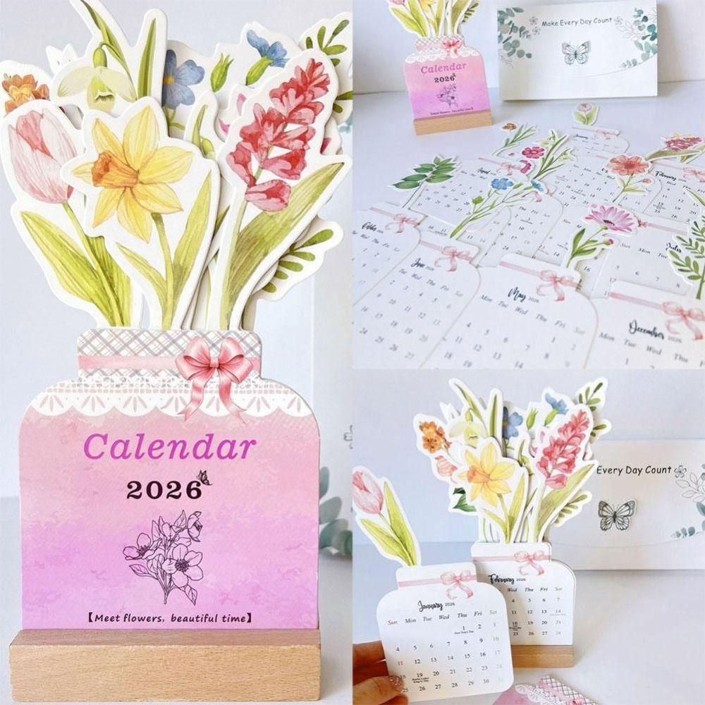 Detachable Base Bloomy Flowers Desk Calendar 2026 Desktop Calendar for Table Desk Decor