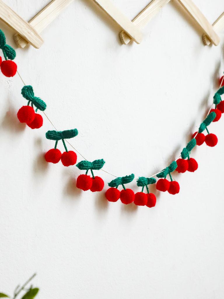 Handmade Crochet Cherry Garland,Cute Fruit Banner for Wall Decor,Nursery/Baby Shower/Wedding Party Decoration,Boho Hanging Decor