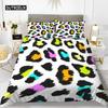 Leopard Print Duvet Cover Set Queen Size Girl Colorful Cheetah Print Bedding Set Polyester Wild Animal Theme Comforter Cover Set  Three-piece Set