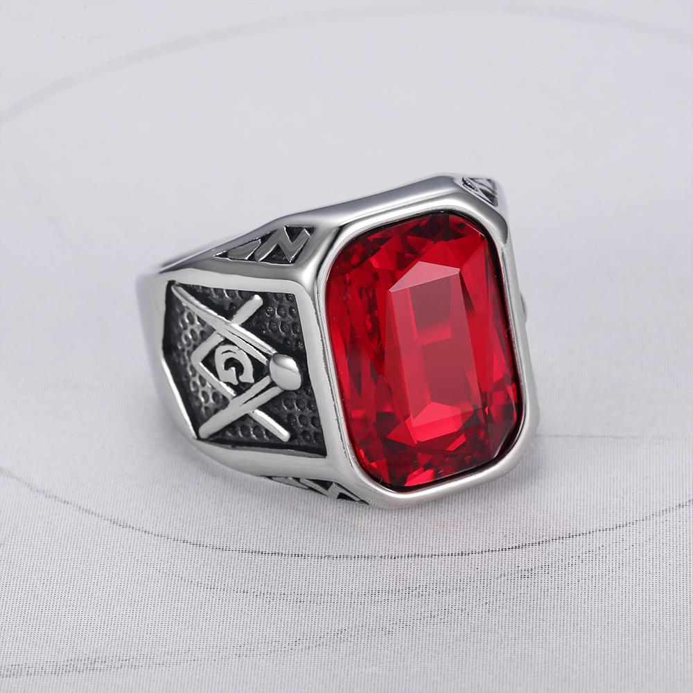 Кольцо с разноцветными камнями в стиле хип-хоп-панк для мужчин и женщин, винтажное кольцо из нержавеющей стали с масонской буквой G, ювелирные изделия