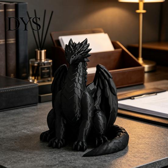 Современное украшение для балкона, 3D-печатная сидящая статуэтка черного дракона, Фэнтезийная западная фигурка, Маленькие настольные произведения искусства, Готический декоративный орнамент для