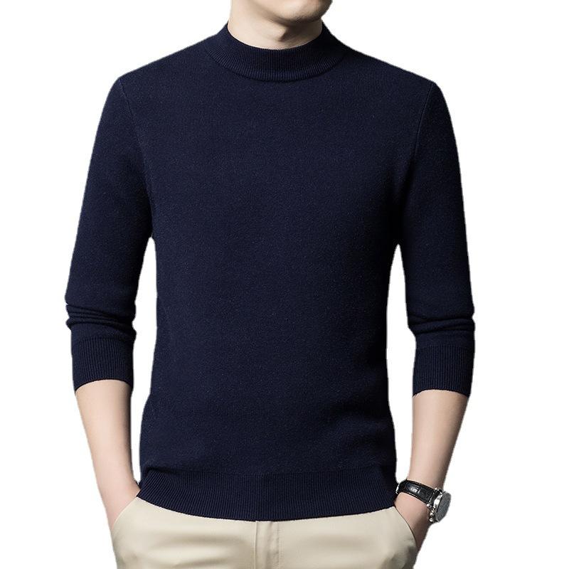 Мужская рубашка больших размеров, свитер, однотонный, с высоким воротником, повседневный тонкий, с длинными рукавами, утолщенный, теплый, плотный для мужской одежды, внутренняя одежда