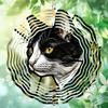 Metal Cat Wind Spinner 3D Kinetic Garden Decor Hanging Ornament for Outdoor Patio Yard No Electricity Needed Black White Cat with Leaves