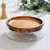 Wooden Trays Glass Bowl Nuts Fruits Food Container Cereals Jar Double Layer Candy Jars with Wooden Lid Home Kitchen Storage Box