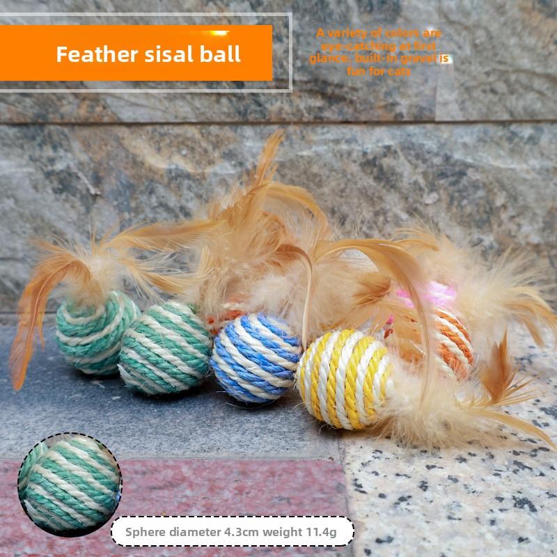 Cat Toys, Sisal Balls with Feathers, Durable Cat Bite, Rustling Teeth, Cat Teasing Balls, Cat Scratch Balls, Pet Supplies