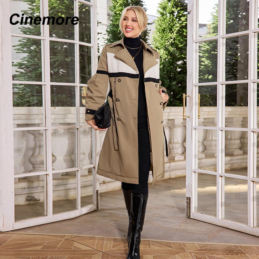 Cinemore Осенний плащ для женщин, длинная ветровка, куртка с двубортным лацканом и поясом, классическая повседневная женская TFD-517YG