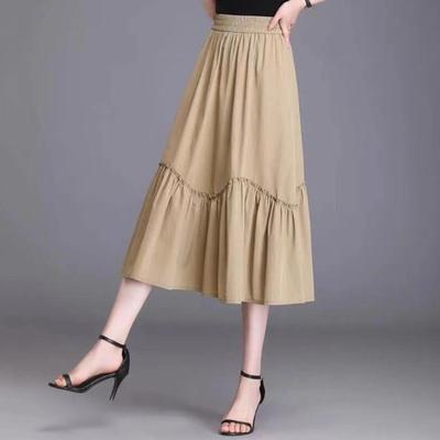 Женская юбка миди, эластичная, с высокой талией, А-силуэт, длинная юбка с карманами, однотонная