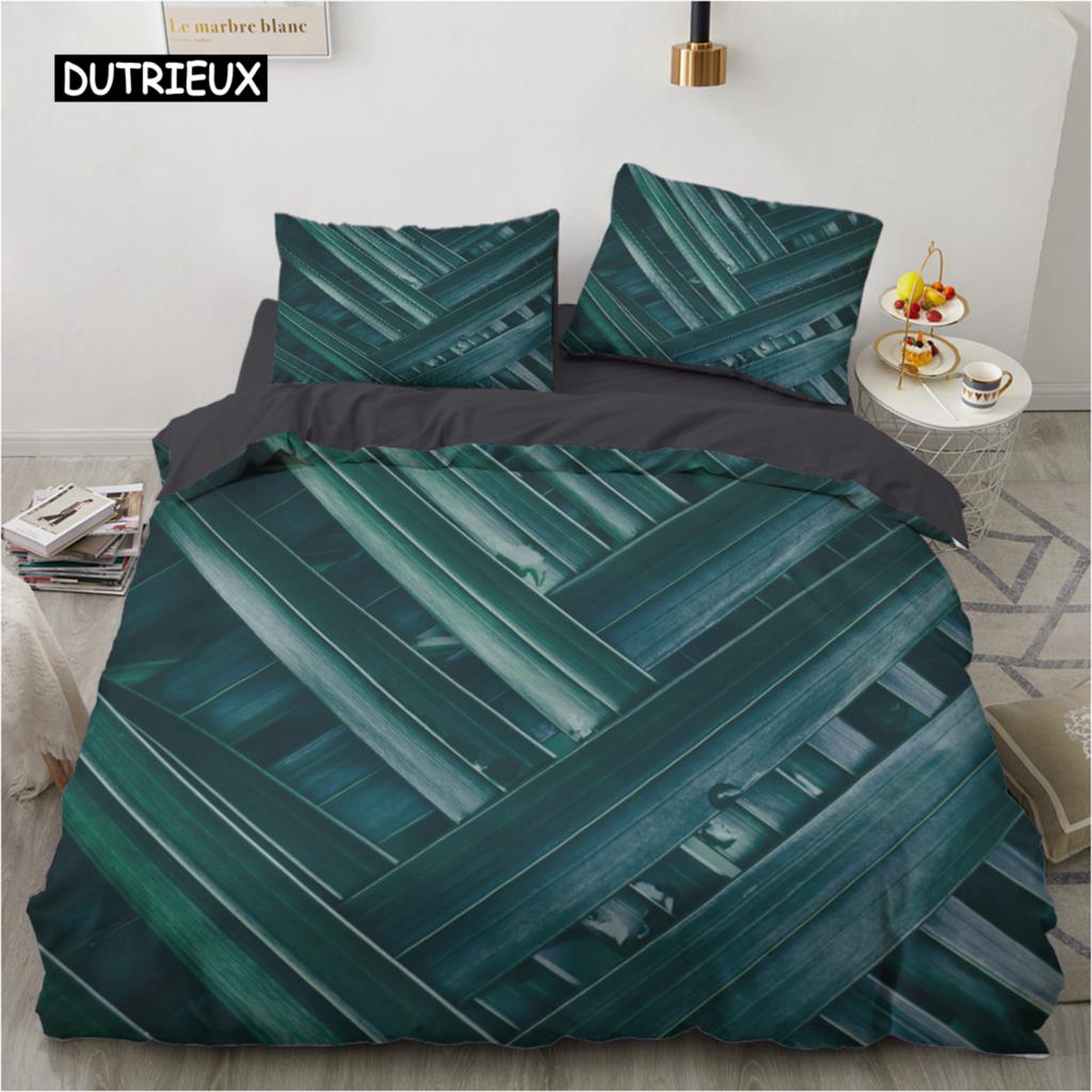 Green Leaves Bedding Set Plants Duvet Cover Set Design Palm Leaf Natural Scenery Bedroom Decoration for Women Children Teens Boy