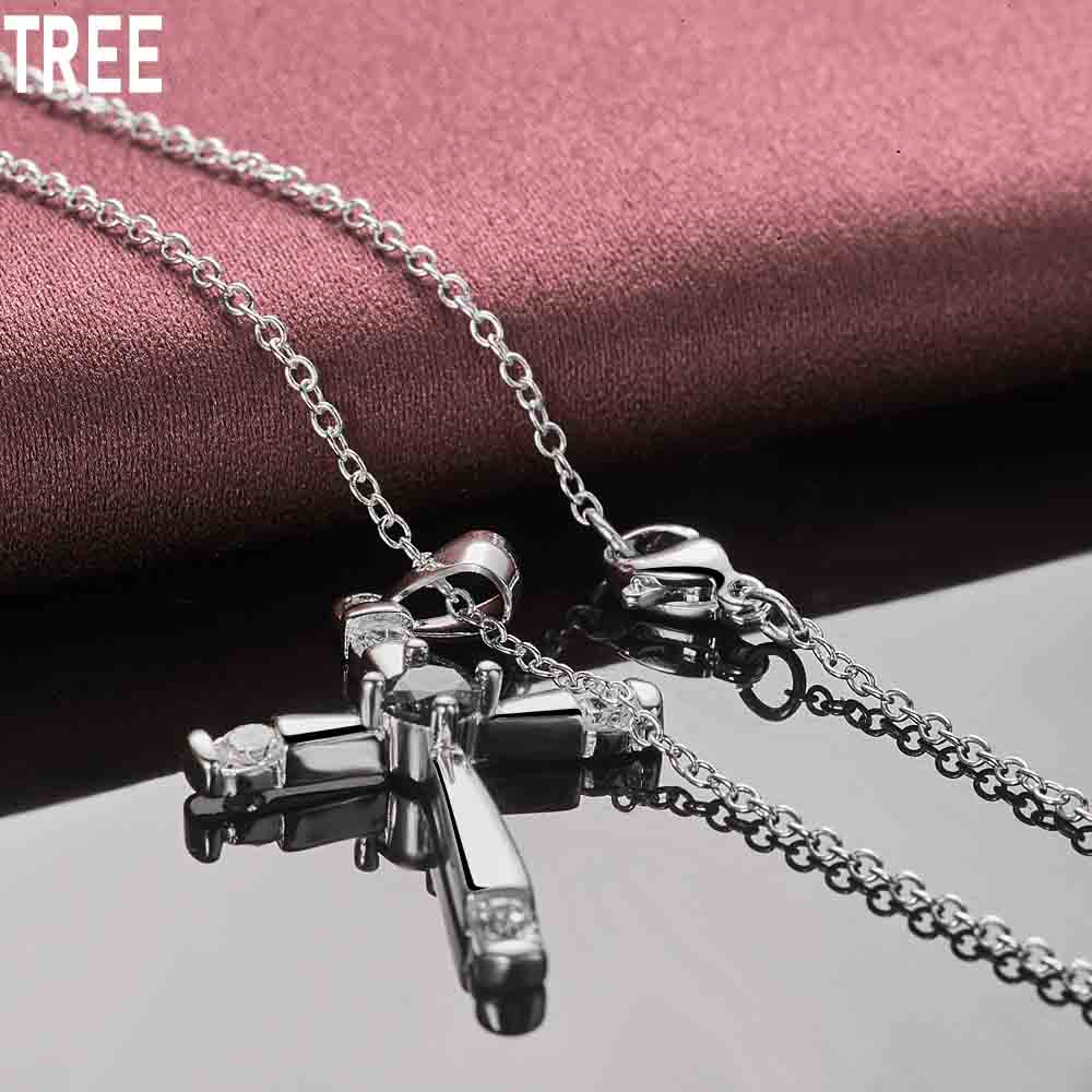 925 Sterling Silver Cross Zircon Pendant Necklace Fashion Wedding Jewelry