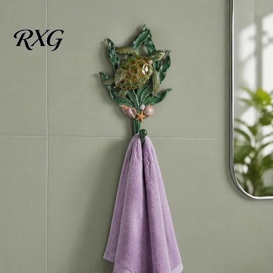 Small Wall Organizer for Dormitory 2Pcs Ocean Themed Sea Turtle Hook, Decorative Resin Hanger Kids Room Hooks Bathroom Bedroom Entryway, Coastal Style
