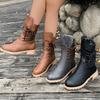 Fashion Short Boots Women Autumn and Winter New Retro Rivets Knight Boots Female Lace Up Thick Low Heel Round Head Solid Bota Feminina