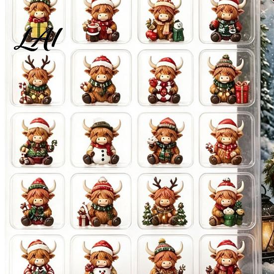 Cute Collection Figurines 2026 Highland Cow Christmas Advent Calendar 24-Day Acrylic Countdown Ornament Set with Calendar Mini Figures Tree Hanging