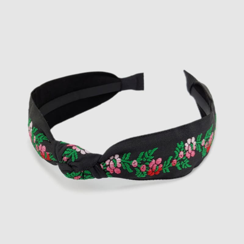 LALA Зеленая повязка для волос с вышивкой в виде цветов и узлом