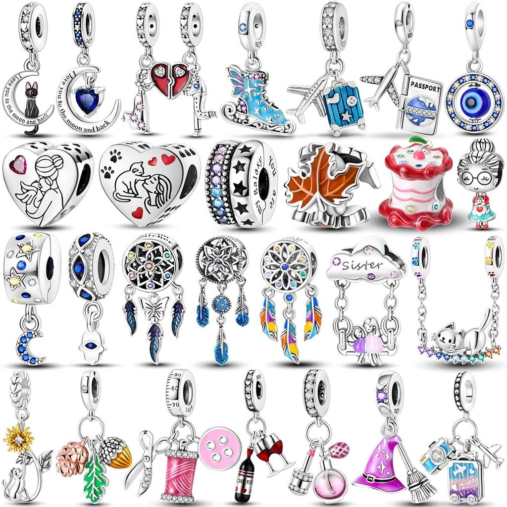 925 Sterling Silver Charms Beads Love Heart Aircraft Luggage Travel Dangle Fit Original New Bracelet Necklace Diy Jewelry