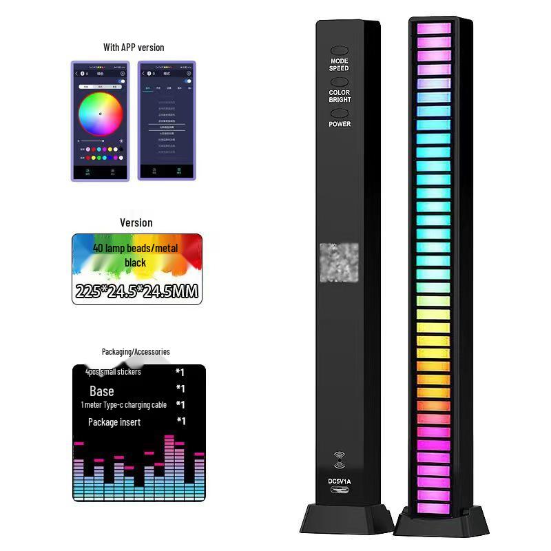 3D RGB Sound-Activated Rhythm Light: Double-Sided, Bluetooth-Controlled Strip for Desktop, Car, or Room Atmosphere.