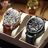 Casual Fashion Watch for Men Leather Strap Watch Diamond-encrusted Hollow Automatic Mechanical Watch for Men