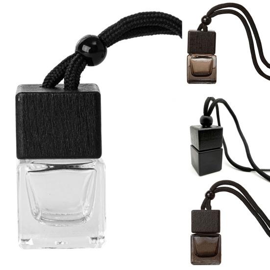 8ML Refillable Perfume Bottle with Wooden Lid Clear Glass Aromatherapy Essential Oil Empty Bottle Rearview Mirror Hanging Fragrance Bottle Home