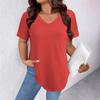 Летние однотонные свободные футболки с коротким рукавом и V-образным вырезом большого размера для женщин