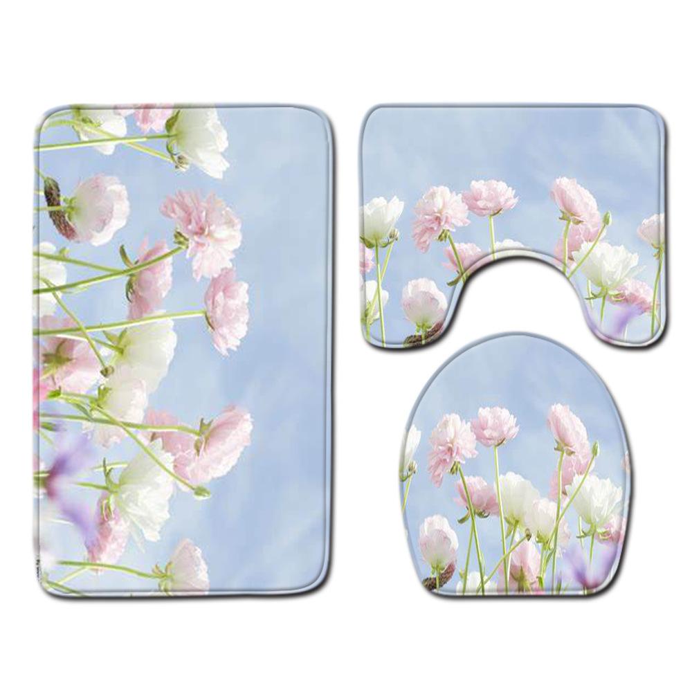 Small Fresh Toilet Three-Piece Floor Mat Bathroom Absorbent Non-Slip Carpet Door Mat