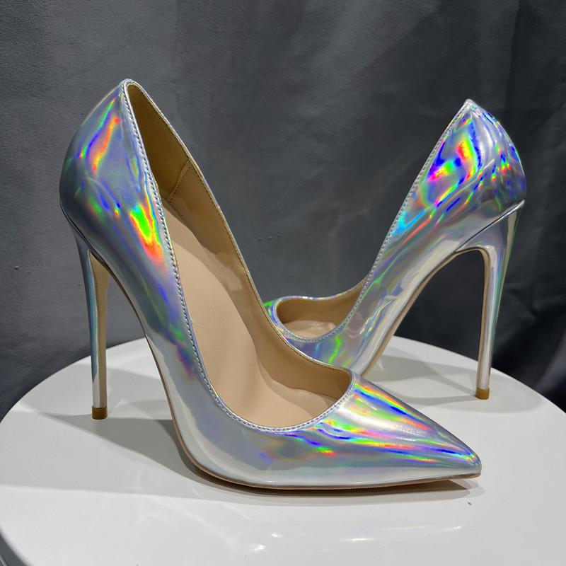 Серебристый цвет лакированная кожа 12 см сексуальные туфли на высоком каблуке Серебряный фантом зеркало, металл, цвет, серебро, мода неглубокий рот женщины