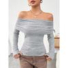New Women'S Sexy Off Shoulder One Piece Collar Slim Knitted Long Sleeve Fashion Top