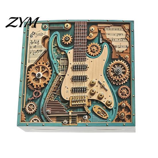Children Jigsaw Puzzle 1/2 Sets 1000Pcs Steampunk Guitar Art Puzzle, Gear Challenge Game, Educatoional Musical Instrument Toy for Desk Decor Adults