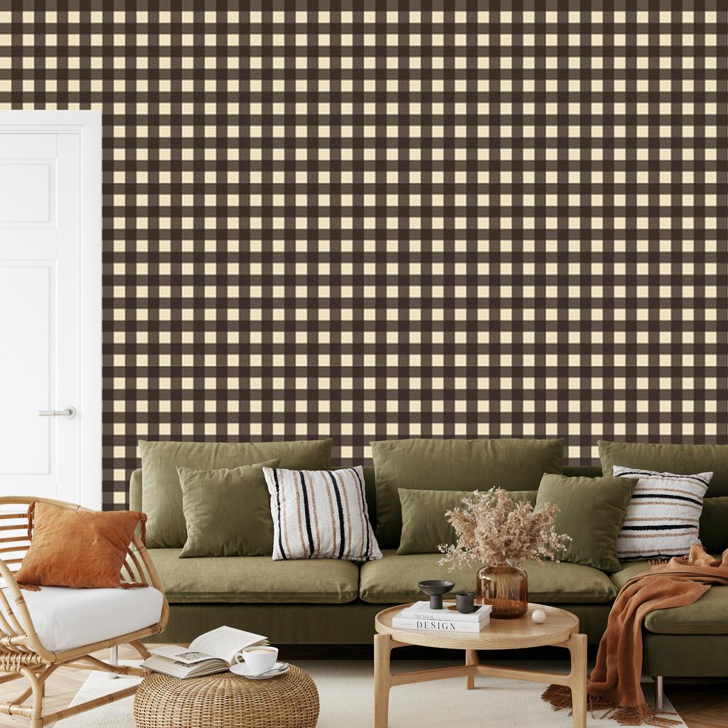 Brown and cream checkered wallpaper for living room and bedroom 50x1000