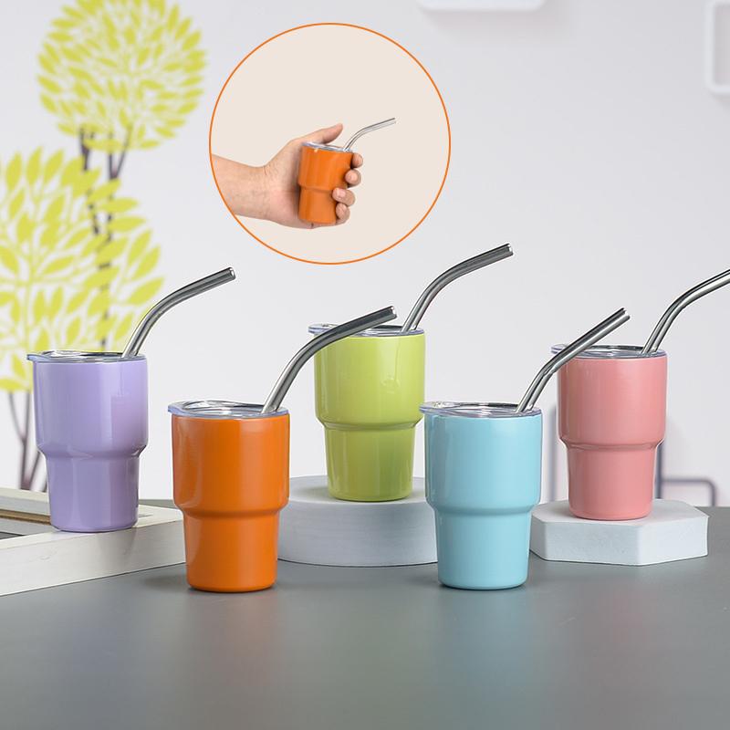 Мини-стакан 3 унции вакуумный термокружка для вина виски нержавеющая сталь кофейная кружка с соломой шампанское подарочная кружка для вечеринки