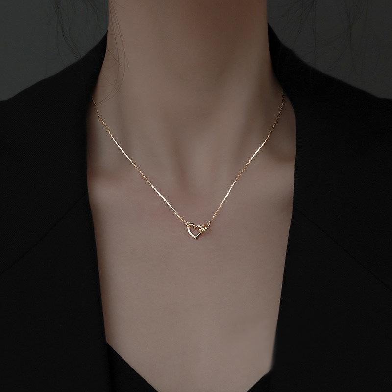 925 Sterling Silver Classic Love Heart Choker Necklace Pendant for Women 14K Gold Plated Necklaces Wedding Party Jewelry Gift