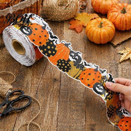Reusable Festival Accessories Halloween Stickers with Pumpkin And Bat Prints, Durable Coated Celebration Accents Paper Decals, Stylish Frame