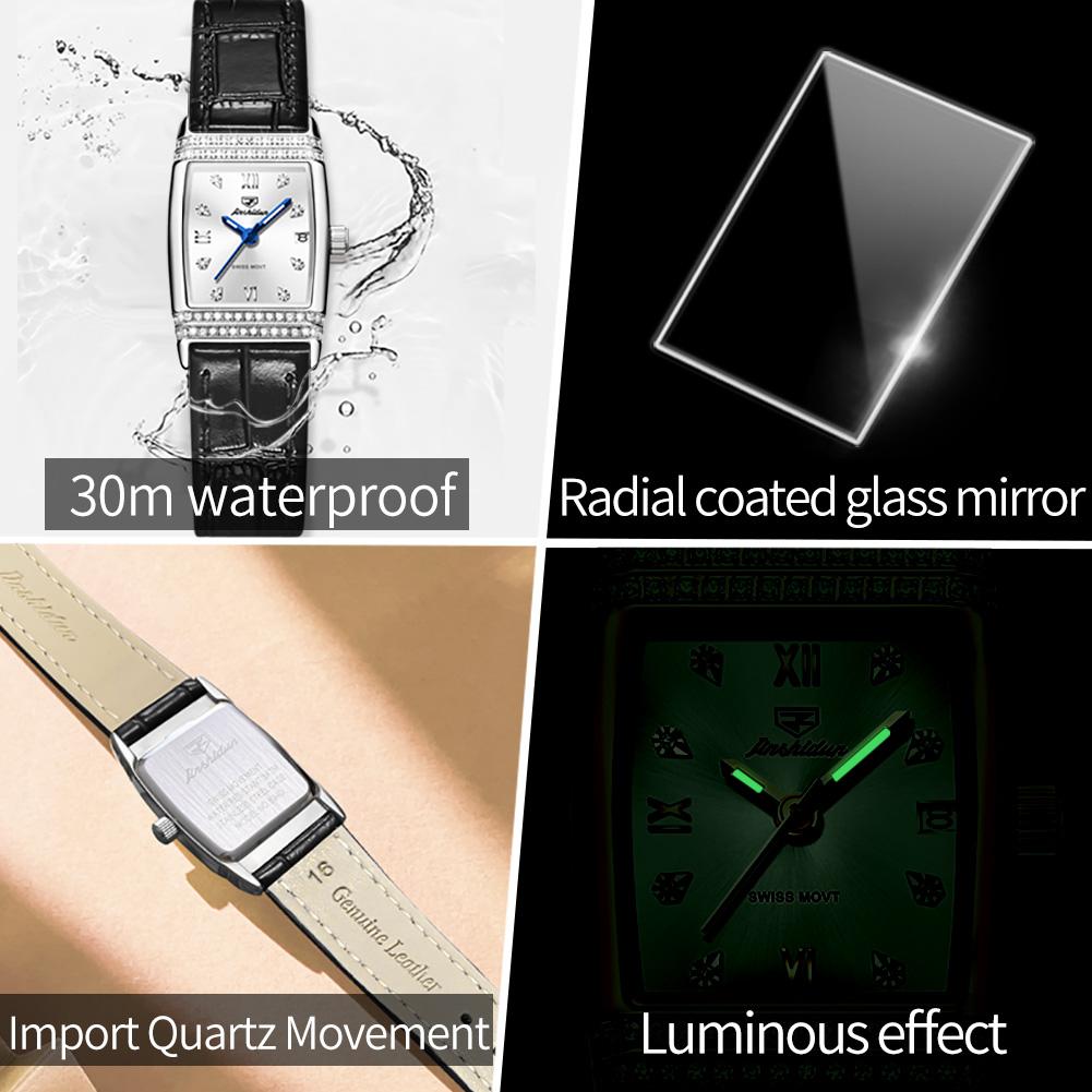 JIN SHI DUN Brand Watch Light Luxury Waterproof Luminous Quartz Watch Simple Diamond Set Women's Watch