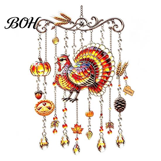 Outdoor Patio Wind Spinners Fall Animal Chime Suncatcher, Stained Acrylic Fox Rabbit Hanging Suncatcher Unique Garden Art Gifts with Prism Drops,