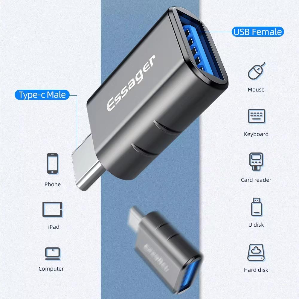 Essager USB Type C OTG Adapter Type-C USB-C Male To USB 3.0 Female Converter For Macbook Samsung S20 Huawei USBC OTG Connector