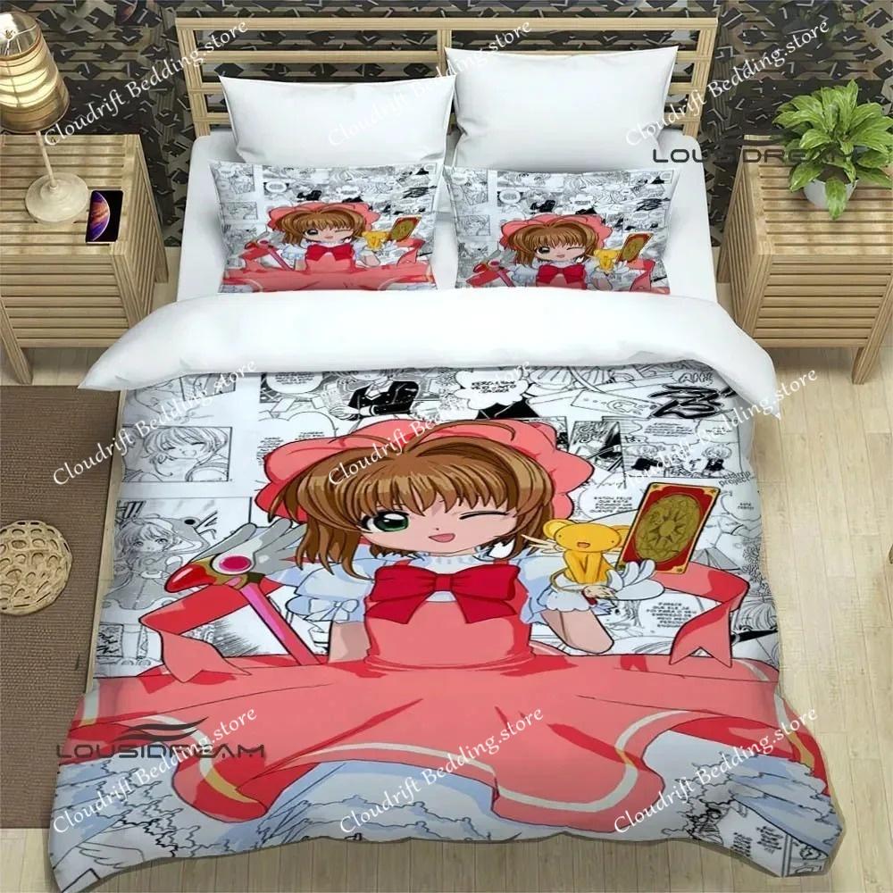 Постельное белье Card Captor Sakura 3D-печать Аниме Девушка Пододеяльник Декор для Детской Комнаты Размер Queen King