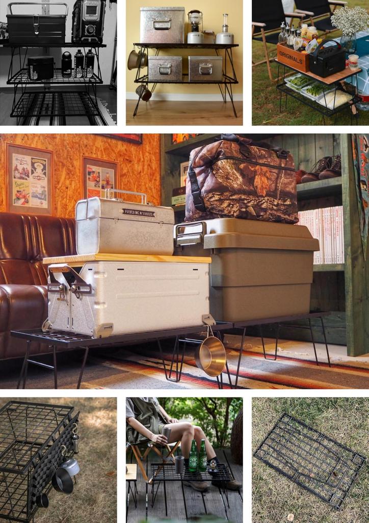 CAMPING MOON Field Ground Rack Складная стойка из черной стали с сумкой для хранения Основной блок T-230 3 шт. Верхняя пластина из бамбука Полный комплект