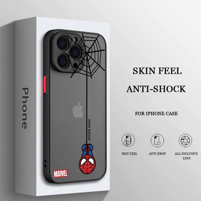 Матовое полупрозрачное чехол для телефона в стиле Человека-паука для iPhone 11-17 с брендингом Marvel