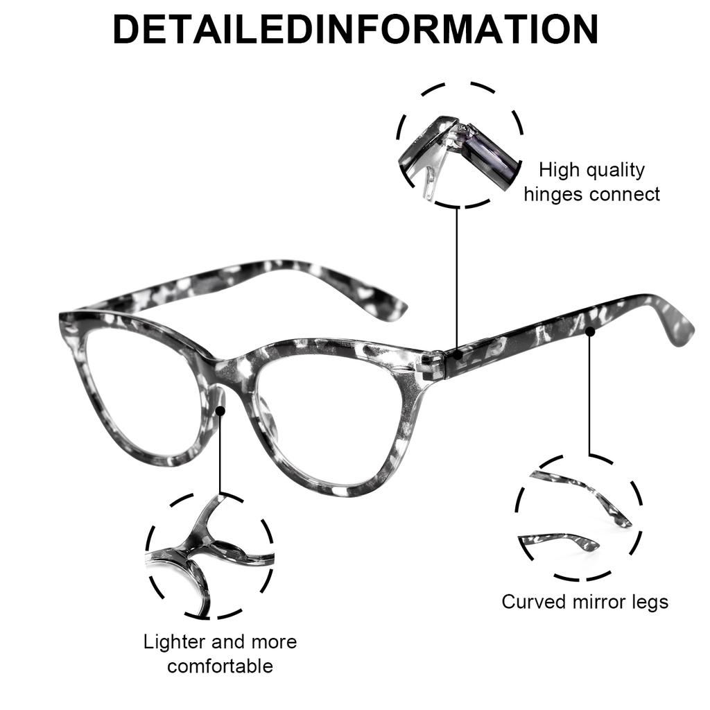 4PCS Plastic Retro Women Reading Glasses Men Cat Eye Anti Blue Light Eyeglasses Fashion Presbyopia Hyperopia Eyewear