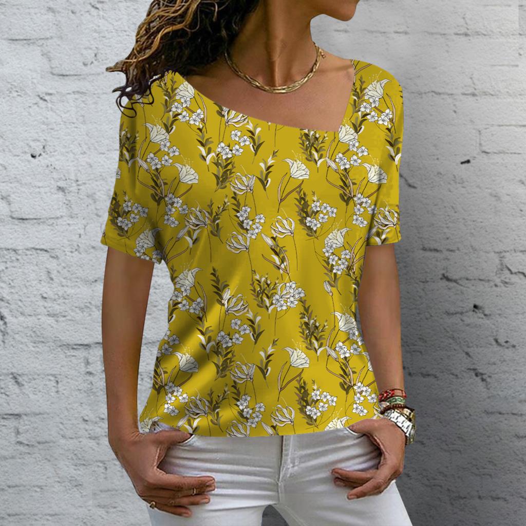 Футболка с цветочным принтом 3D, летняя женская футболка с нестандартным V-образным вырезом, ретро-футболка в стиле Харадзюку с коротким рукавом, свободные топы Y2k