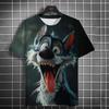 Fashion Men's Casual T-shirt 3D Printing Fun Animal Print Short Sleeve Street Fashion Wolf Fox Print Round Neck Top