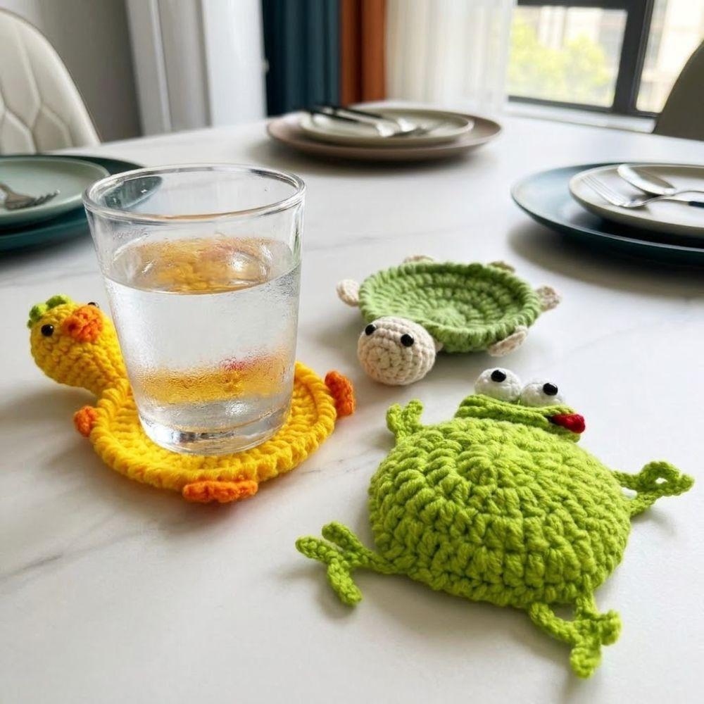 Funny Knitted Cup Mat Hand Woven Animal Drink Coaster Crochet Turtle Coaster Restaurant Table