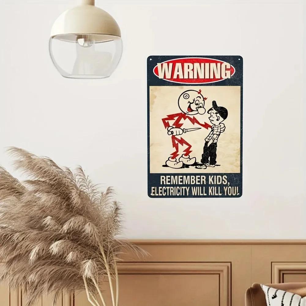 Vintage Electricity Warning Tin Sign Metal Poster for Man Cave Garage Bar Wall Decor