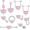 Fashion Heart Belly Button Rings Women Opal Heart Nipple Ring Nose Clip Lip Labret Helix Screw Earring Body Piercing Jewelry