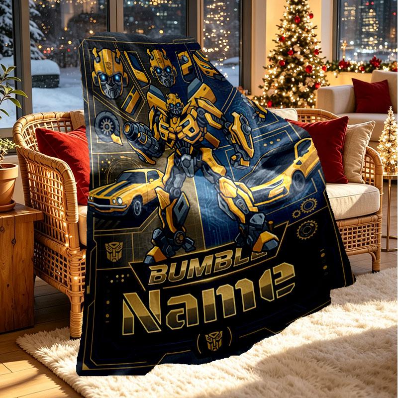 Custom Name Personalized Bumblebee Print Blanket, Home Decor, Bedroom, Sofa, Camping, Couch, Gifts for Birthday Christmas