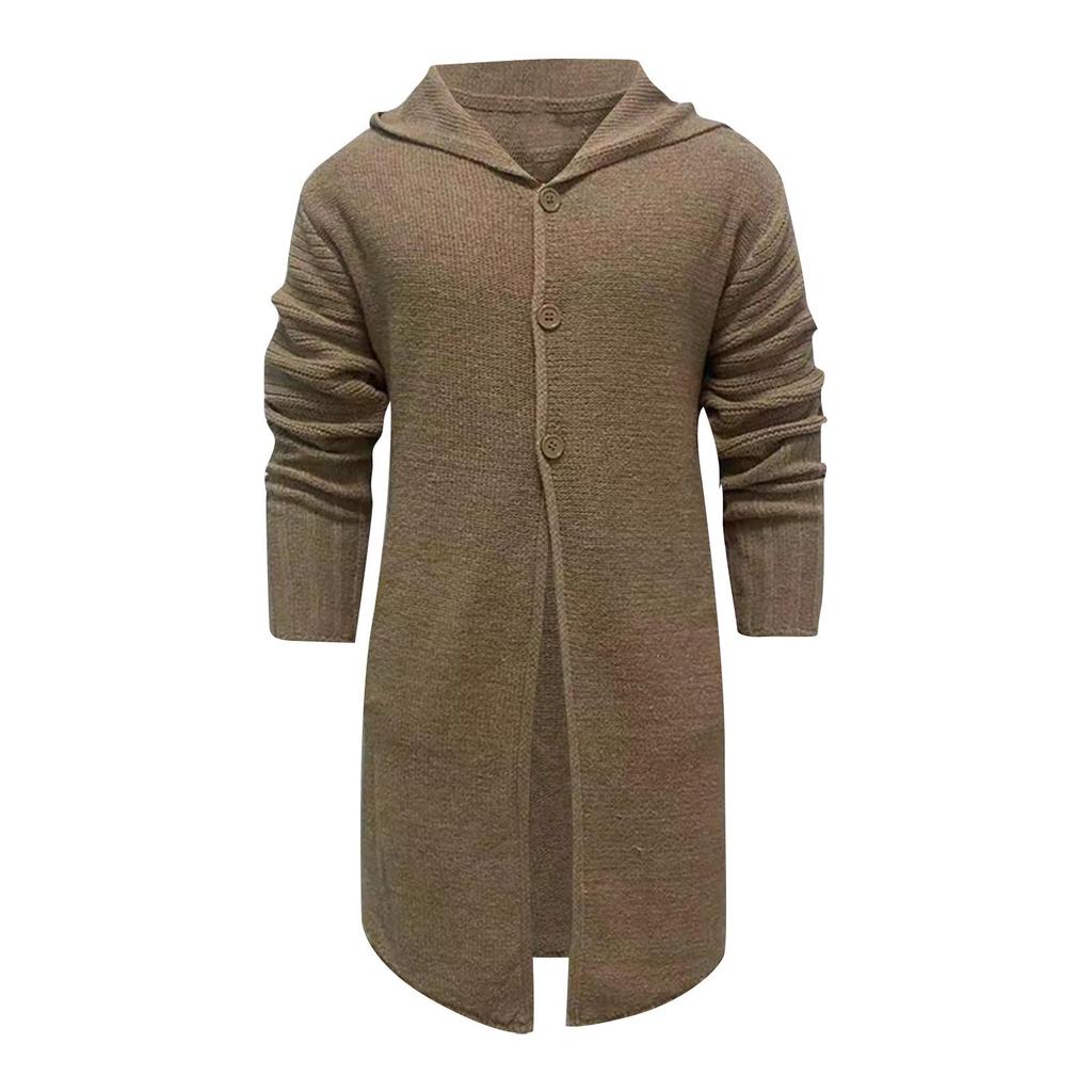 Autumn Winter Hooded Knitted Cardigan Long Sleeve Medium Long Sweater Jacket