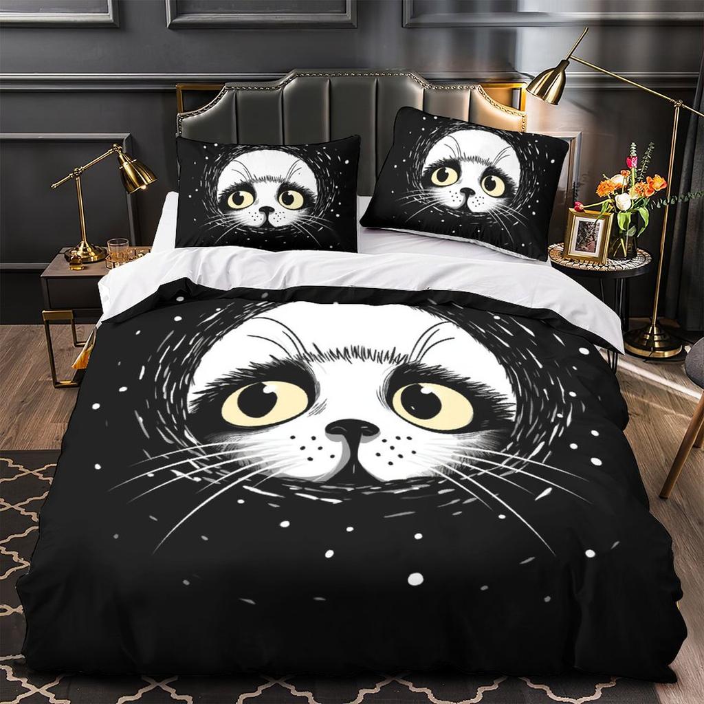 3D Cartoon Animal Bedding Set Cute Cat Down Duvet Cover Pillowcase 2/3pcs Girl Kids Women and Boys Cover