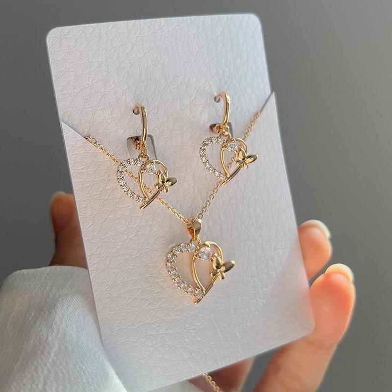 Серьги в форме сердца Набор ювелирных изделий со стразами Для женщин Лето