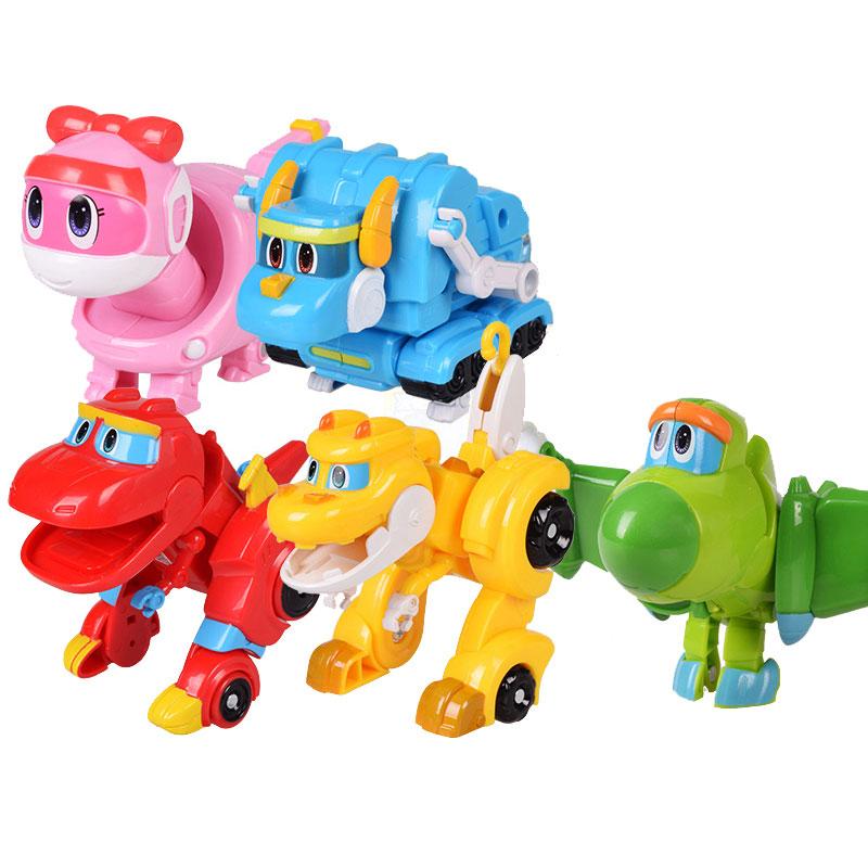ABS Min Transformation Gogo Dino Action Figures REX Deformation Car Airplane Motorboat Crane Dinosaur Toys for Kids