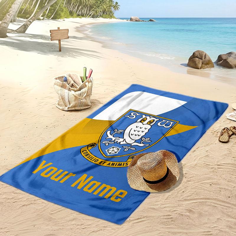 Sheffield Wednesday FC Personalized Printed Beach Towel Soccer Logo Support Custom Name Text Absorbent Towel For Sport Travel Special Gift