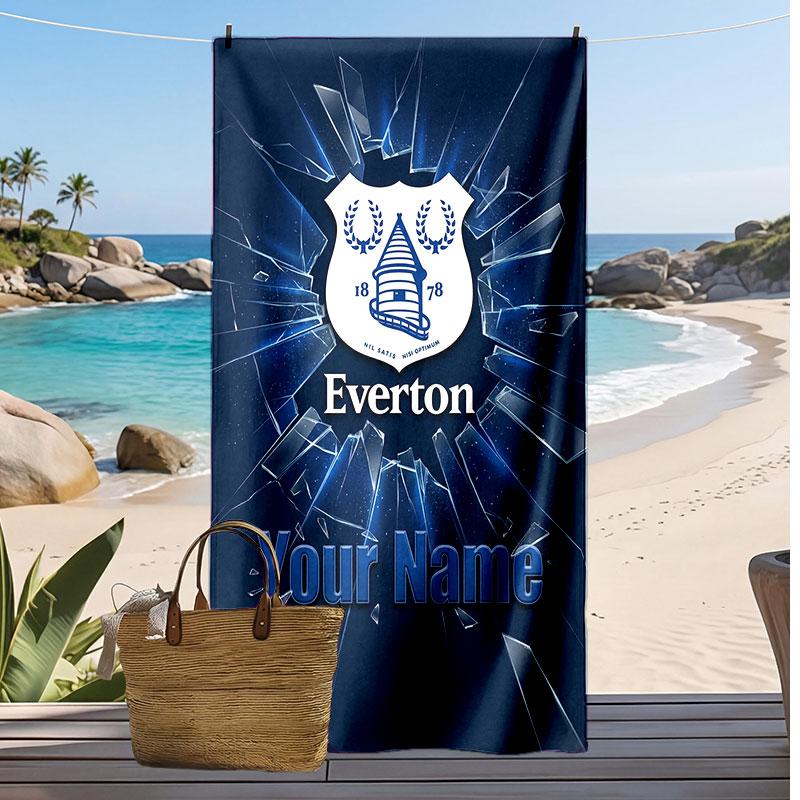 Everton FC Personalized Printed Beach Towel Soccer Logo Support Custom Name Text Absorbent Towel For Sport Travel Special Gift